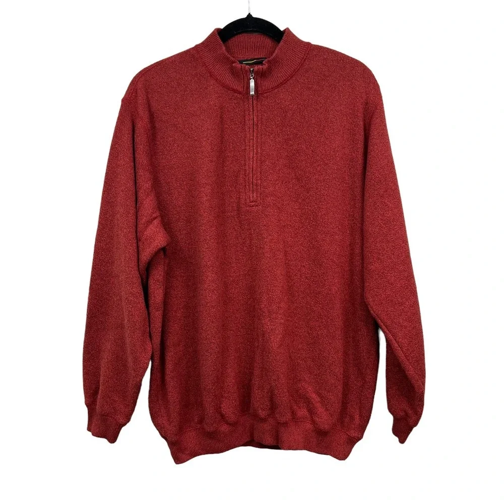 Greg Norman Mens Sweater Quarter Zip Mock Collar Pullover Burnt Red Size M*